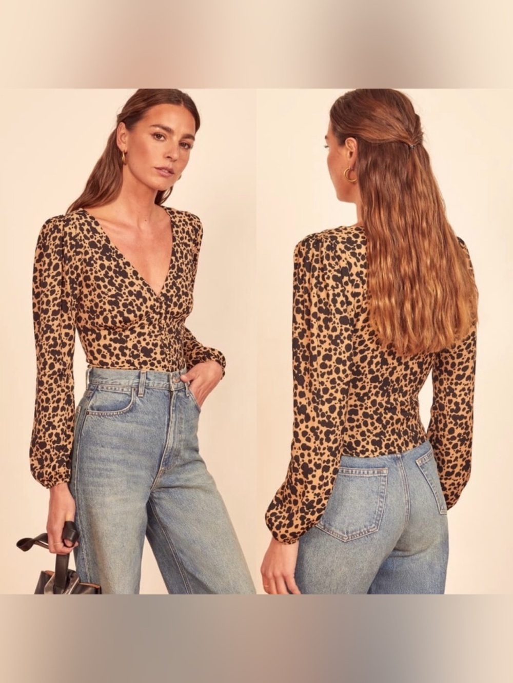 Reformation‎ Animal Print Blouse, Size L